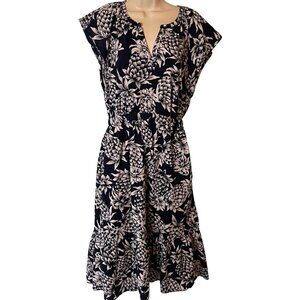 J Crew Factory Womens Sleeveless Crinkle Pineapple Print Dress Sz 4 Blue Pockets